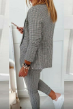 Pink Casual Street Plaid Patchwork Turndown Collar Long Sleeve Two Pieces