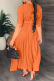 Orange Casual Print Patchwork Fold O Neck Straight Dresses