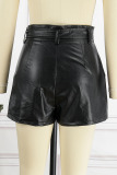 Black Casual Street Solid Patchwork High Waist Straight Solid Color Bottoms