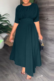 Ink Green Casual Print Patchwork Fold O Neck Straight Dresses