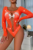 Red Sexy Solid Hollowed Out Patchwork See-through Mesh Valentines Day Lingerie