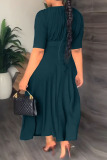 Ink Green Casual Print Patchwork Fold O Neck Straight Dresses