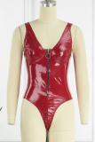 Red Sexy Solid Patchwork Backless Zipper Lingerie