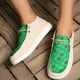 Green Casual Patchwork Printing Round Comfortable Flats Shoes
