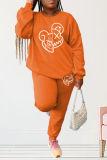 Orange Street Print Patchwork O Neck Long Sleeve Two Pieces