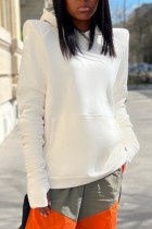 White Casual Basic Hooded Collar Tops