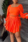 Orange Casual Solid Bandage Patchwork Fold Square Collar Long Sleeve Two Pieces