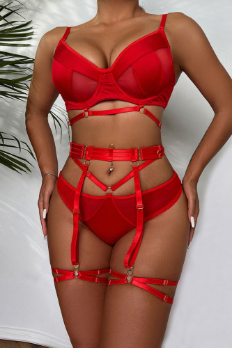 Red Sexy Solid Patchwork See-through Valentines Day Lingerie