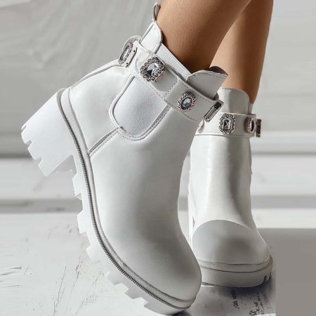 White Casual Patchwork Rhinestone Round Keep Warm Comfortable Shoes (Heel Height 2.76in)
