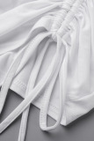 White Sexy Solid Patchwork Fold Asymmetrical Spaghetti Strap Pencil Skirt Dresses