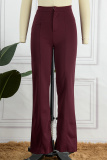 White Casual Solid Basic Regular High Waist Conventional Solid Color Trousers