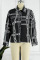Black Casual Print Patchwork Buckle Turndown Collar Tops