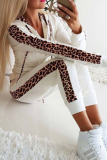 Grey Sexy Print Leopard Patchwork Zipper Hooded Collar Long Sleeve Two Pieces