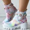 White Casual Patchwork Rhinestone Round Keep Warm Comfortable Shoes (Heel Height 2.76in)