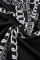 Black Casual Print Patchwork Buckle Turndown Collar Tops