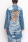 Light Blue Casual Street Solid Ripped Make Old Patchwork Buckle Turndown Collar Long Sleeve Straight Denim Jacket
