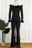Black Casual Solid Patchwork Off the Shoulder Skinny Jumpsuits
