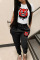 Black And White Casual Print Patchwork O Neck Short Sleeve Two Pieces
