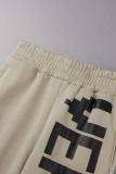 Khaki Casual Letter Print Basic Regular High Waist Pencil Trousers