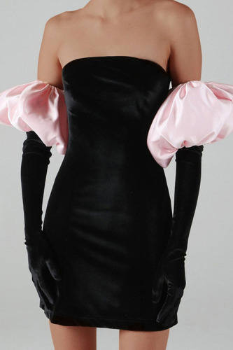 Pink Sexy Solid Patchwork Off the Shoulder Pencil Skirt Dresses