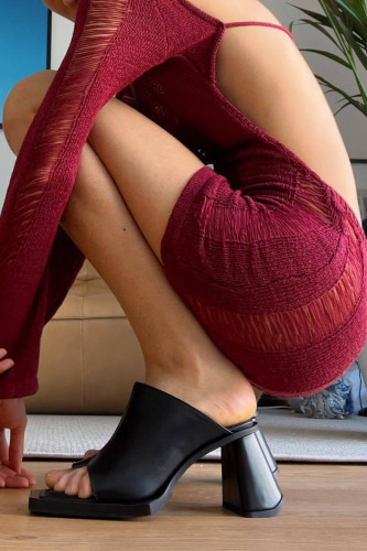 Burgundy Sexy Solid Hollowed Out Patchwork Backless O Neck One Step Skirt Dresses