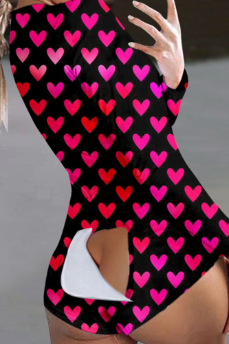 Black Red Sexy Print Patchwork V Neck Skinny Bodysuits