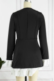 Black Elegant Solid Patchwork Buttons Flounce V Neck A Line Dresses