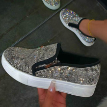 Black Casual Patchwork Rhinestone Round Comfortable Out Door Flats Shoes