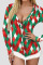 Black Casual Print Patchwork Buckle Feathers V Neck Skinny Jumpsuits