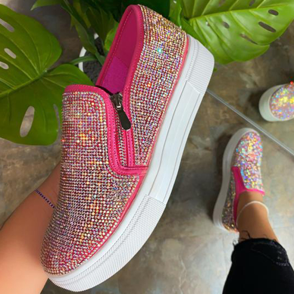 Casual Patchwork Rhinestone Round Comfortable Shoes
