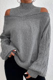 Black Casual Solid Hollowed Out Turtleneck Tops