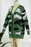 Green Casual Print Camouflage Print Patchwork Outerwear