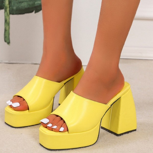 Yellow Casual Patchwork Solid Color Fish Mouth Out Door Wedges Shoes (Heel Height 4.33in)