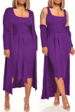 Purple Casual Solid Basic U Neck Long Sleeve Two Pieces