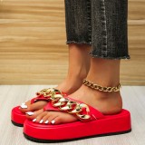 Red Casual Patchwork Solid Color Round Comfortable Shoes