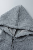 Grey Casual Solid Patchwork Pocket Hooded Collar Tops