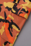 Orange Casual Print Camouflage Print Regular Small Elastic Mid Waist Pencil Bottoms