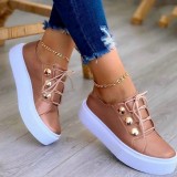 Gold Casual Patchwork Contrast Round Comfortable Flats Shoes