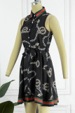 Black Fashion Casual Print Patchwork V Neck Sleeveless Dress