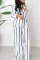 White Casual Striped Print Basic Turndown Collar Long Sleeve Two Pieces