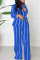 White Casual Striped Print Basic Turndown Collar Long Sleeve Two Pieces