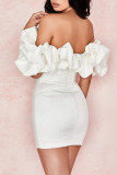 White Sexy Solid Patchwork Off the Shoulder Pencil Skirt Dresses