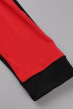 Black Casual Patchwork Contrast Zipper Collar Plus Size Two Pieces