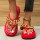 Red Casual Patchwork Solid Color Round Comfortable Shoes