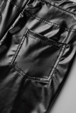 Black Casual Solid Patchwork Pocket High Waist Pencil Solid Color Bottoms