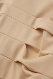 Yellow Elegant Print Bandage Patchwork Fold Asymmetrical Collar One Step Skirt Dresses