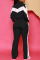 Black Casual Patchwork Contrast Zipper Collar Long Sleeve Two Pieces