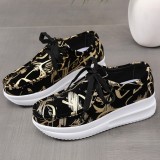 Gold Casual Sportswear Patchwork Frenulum Printing Round Comfortable Out Door Sport Shoes