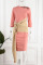 Pink Elegant Print Bandage Patchwork Fold Asymmetrical Collar One Step Skirt Dresses