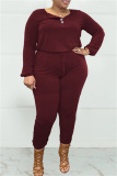 Purple Fashion Casual Solid Patchwork O Neck Plus Size Jumpsuits